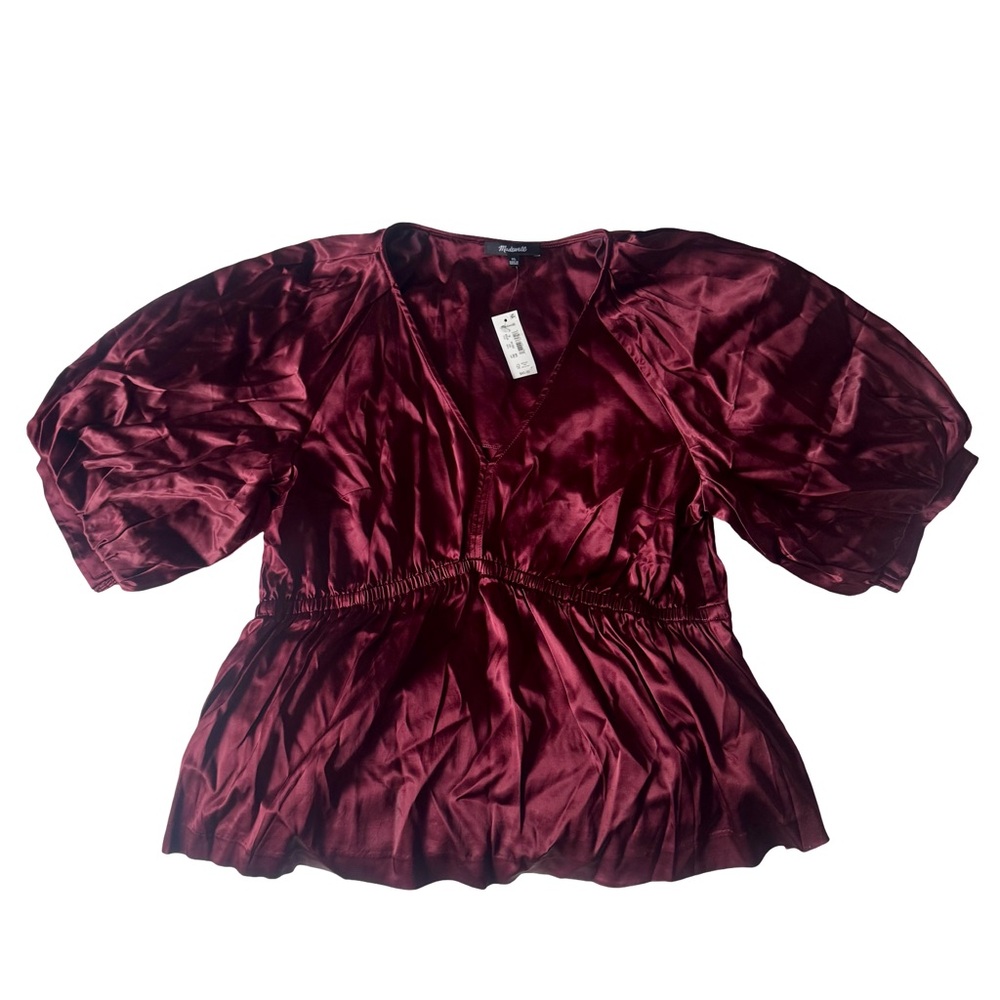NWT Madewell Shirred Puff Sleeve Satin Top